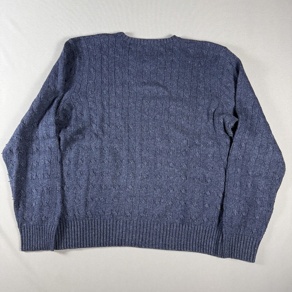 Polo Ralph Lauren Sweater Mens Large Blue Cable Knit Silk Crewneck Pullover - Picture 10 of 11